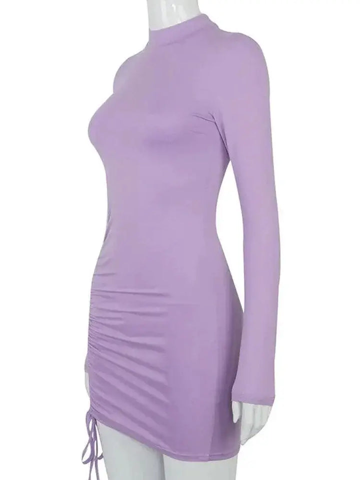 Sleek Turtleneck Bodycon Dress Long Sleeve Ruched Evening