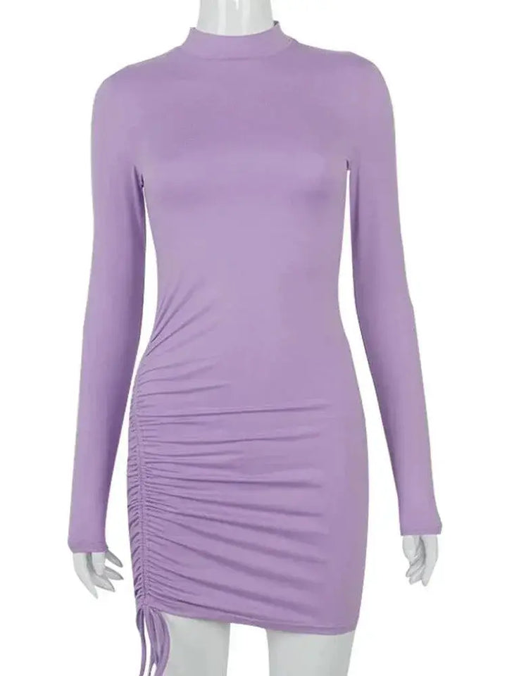 Sleek Turtleneck Bodycon Dress Long Sleeve Ruched Evening