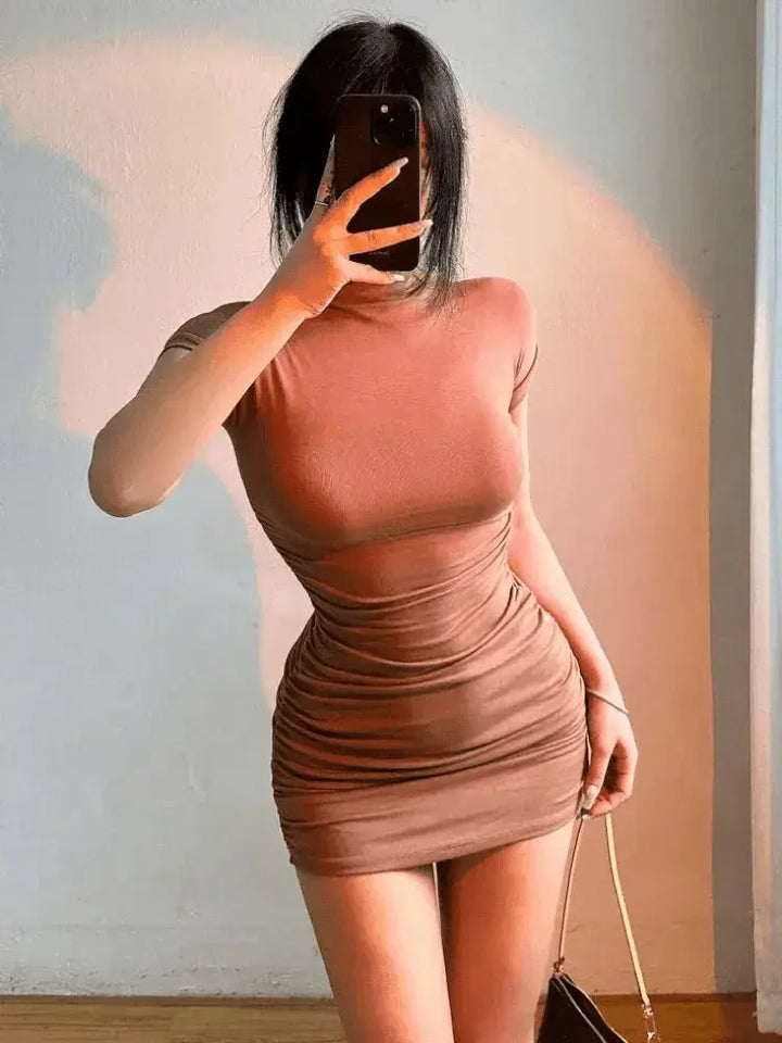 Spicy Turtleneck Bodycon Dress Sultry Clubwear Elegance