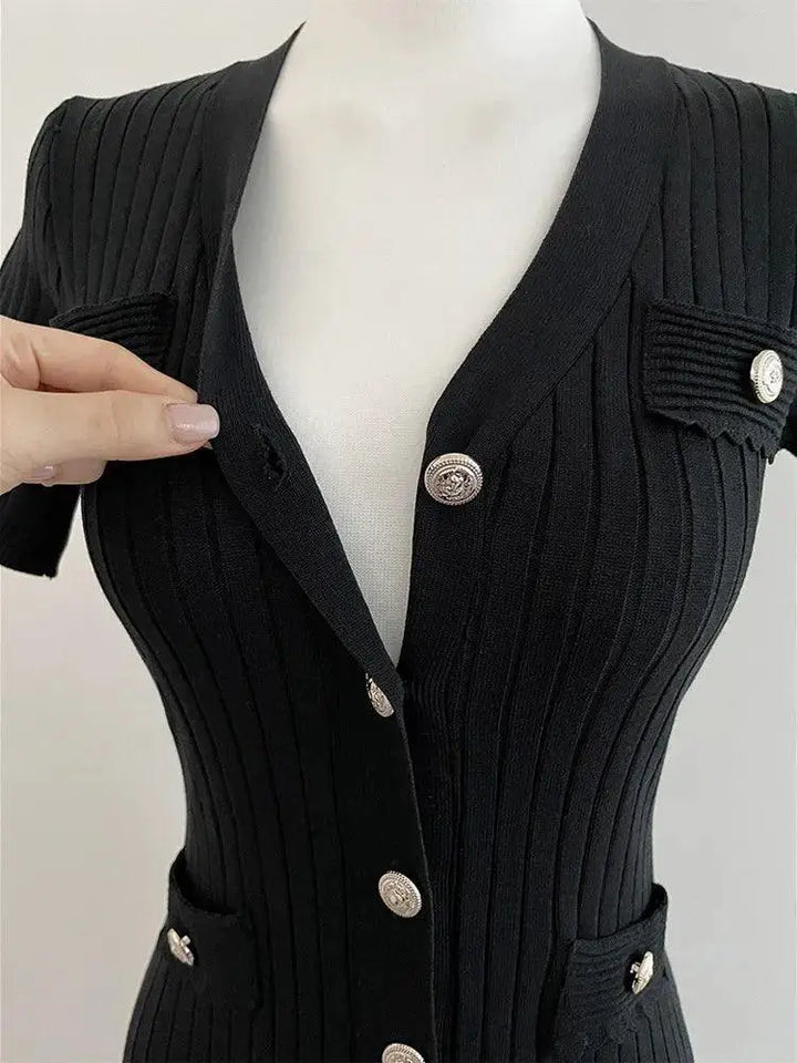 Stylish Black Bodycon Knit Midi Dress Korean Elegance
