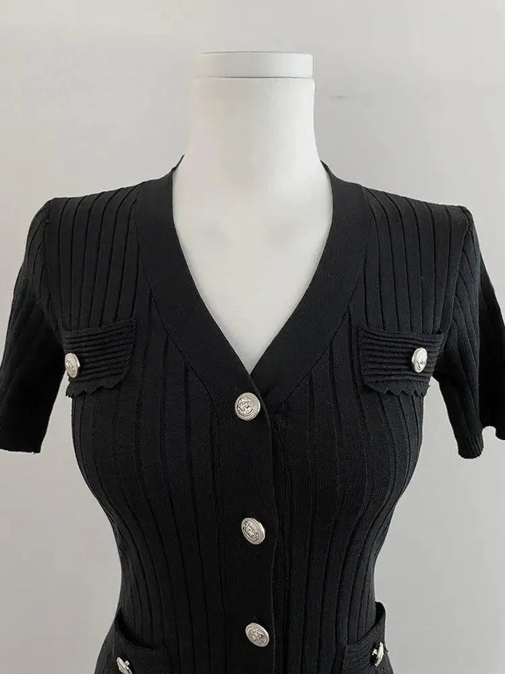 Stylish Black Bodycon Knit Midi Dress Korean Elegance