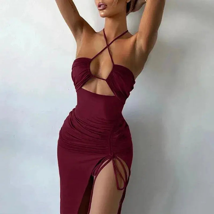 Summer Black Lace Up Halter Bodycon Dress For Elegant Party