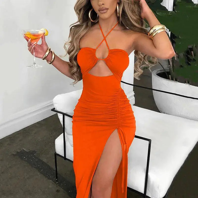 Summer Black Lace Up Halter Bodycon Dress For Elegant Party