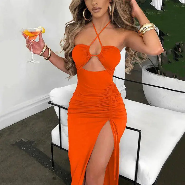 Summer Black Lace Up Halter Bodycon Dress For Elegant Party