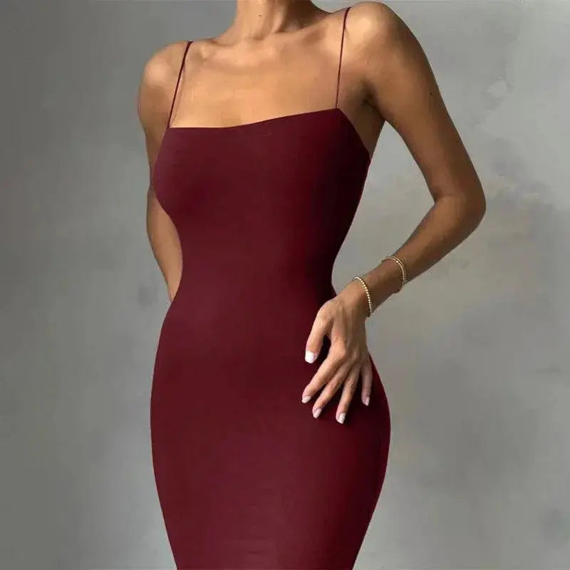 Summer Fashion Square Collar Backless Bodycon Dress