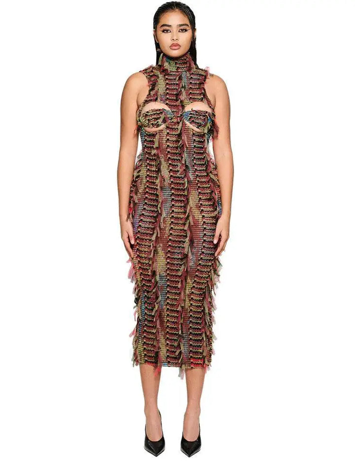 Weird Puss Hole Dress Provocative Colorful Bodycon Style