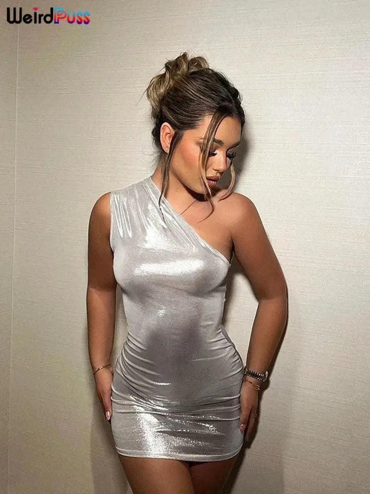 Weird Puss Mysterious Shoulder Peach Bodycon Dress Night Out